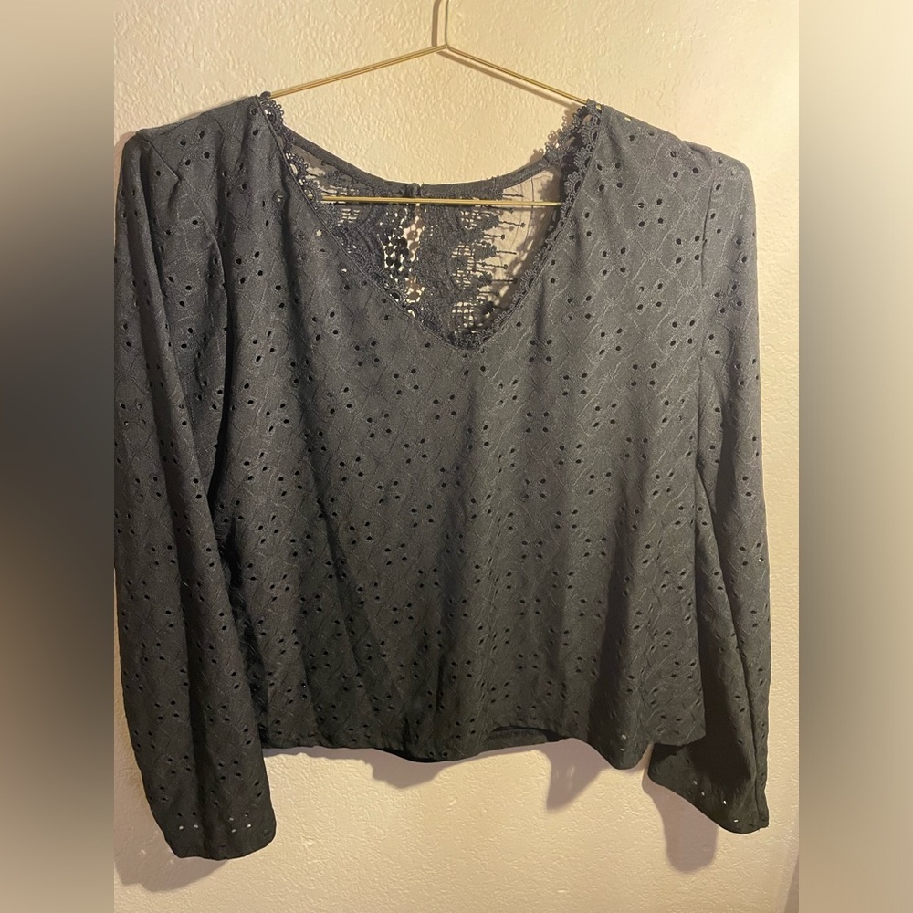 Shein Girls Long Sleeve Lace Black Shirt - Large